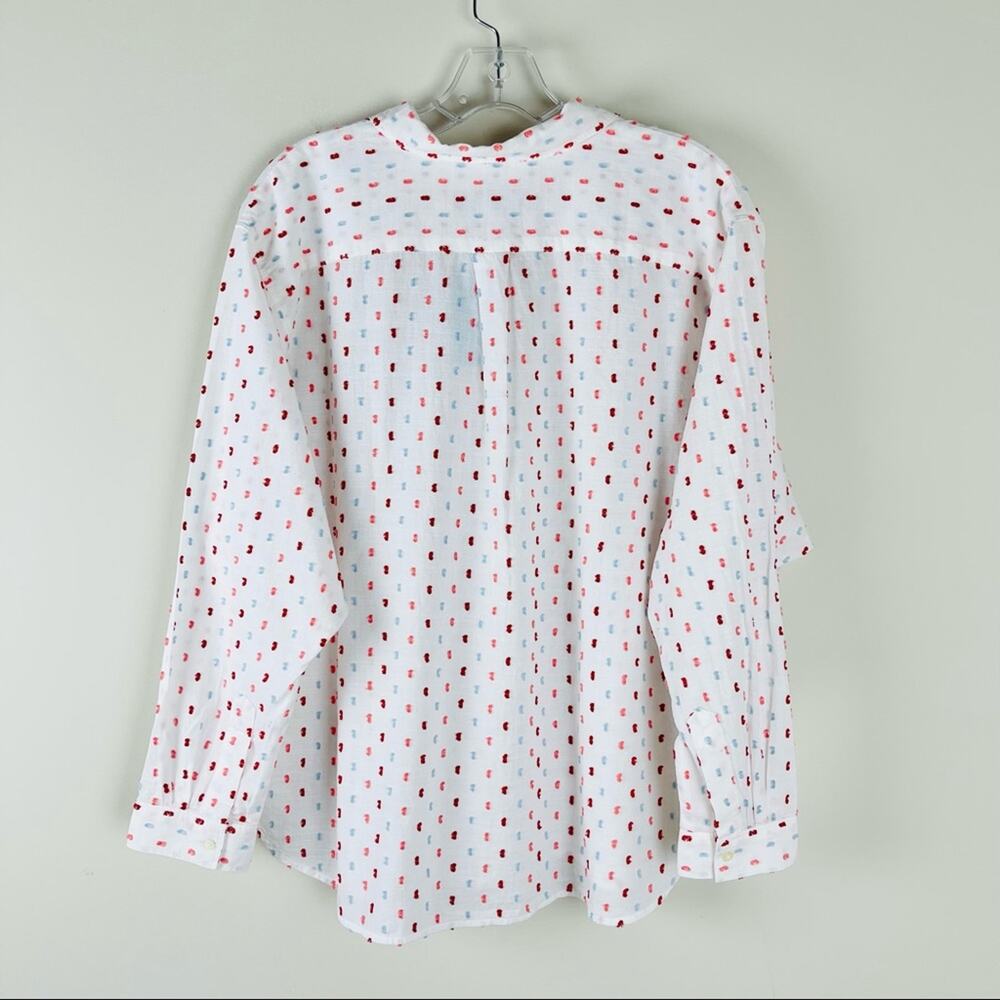 NWT Loft white blue pink dot coastal lightweight button front shirt top LP - Picture 5 of 7